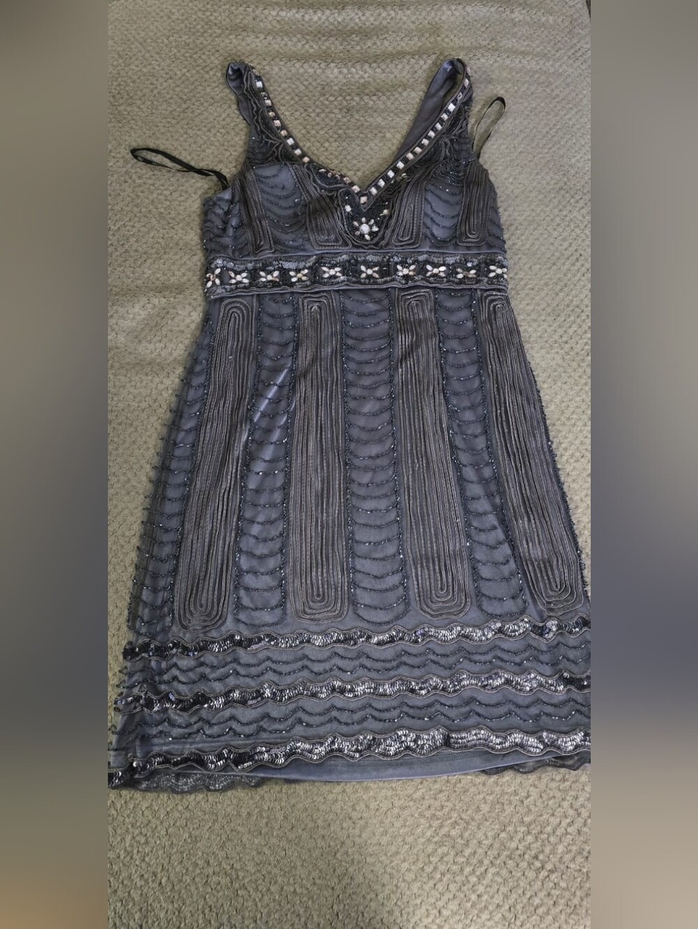 Sue Wong Embellished Charcoal Beaded Mini Dress